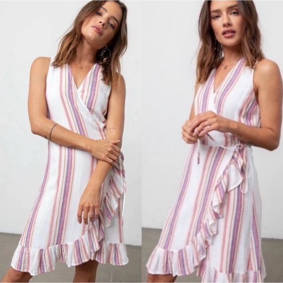 Rails Dresses & Skirts - Rails Madison Wrap Dress Jewel Stripe Linen Blend Size XS